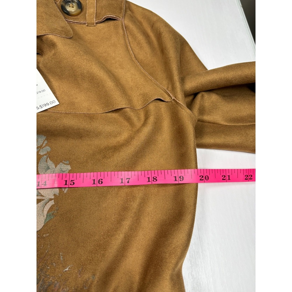 Chico's Scuba Suede Trench Coat Floral Tiger Print Brown Size 00 XS New Artsy - Picture 14 of 16